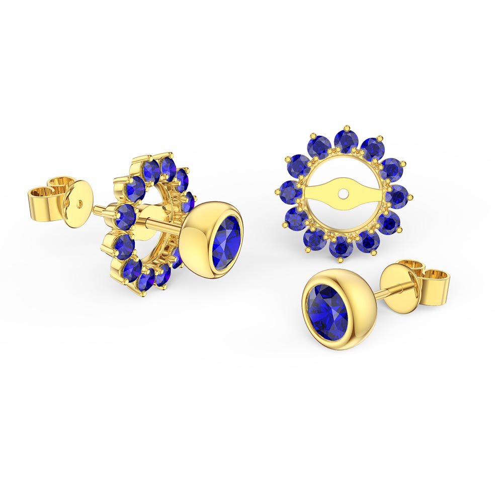 Infinity Sapphire 10K Yellow Gold Stud Gemburst Earrings Halo Jacket Set