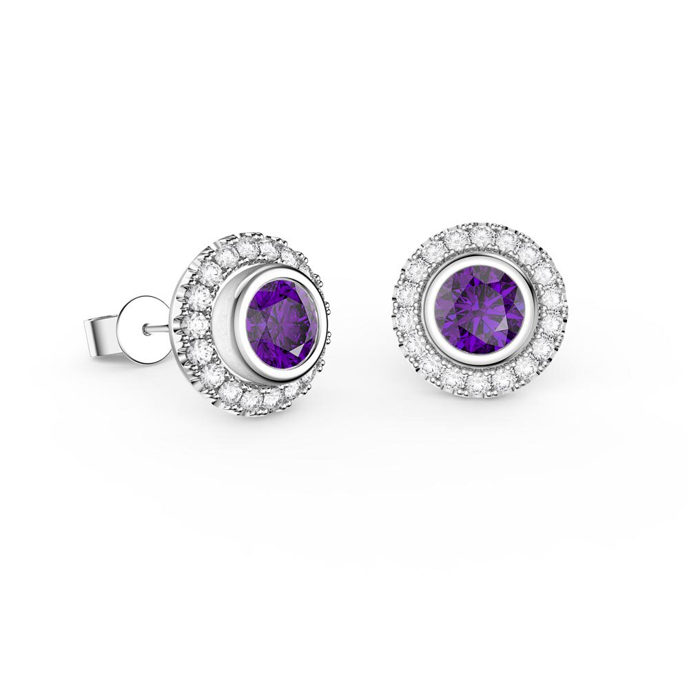 Infinity Amethyst and White Sapphire 10K White Gold Stud Earrings Halo Jacket Set #2