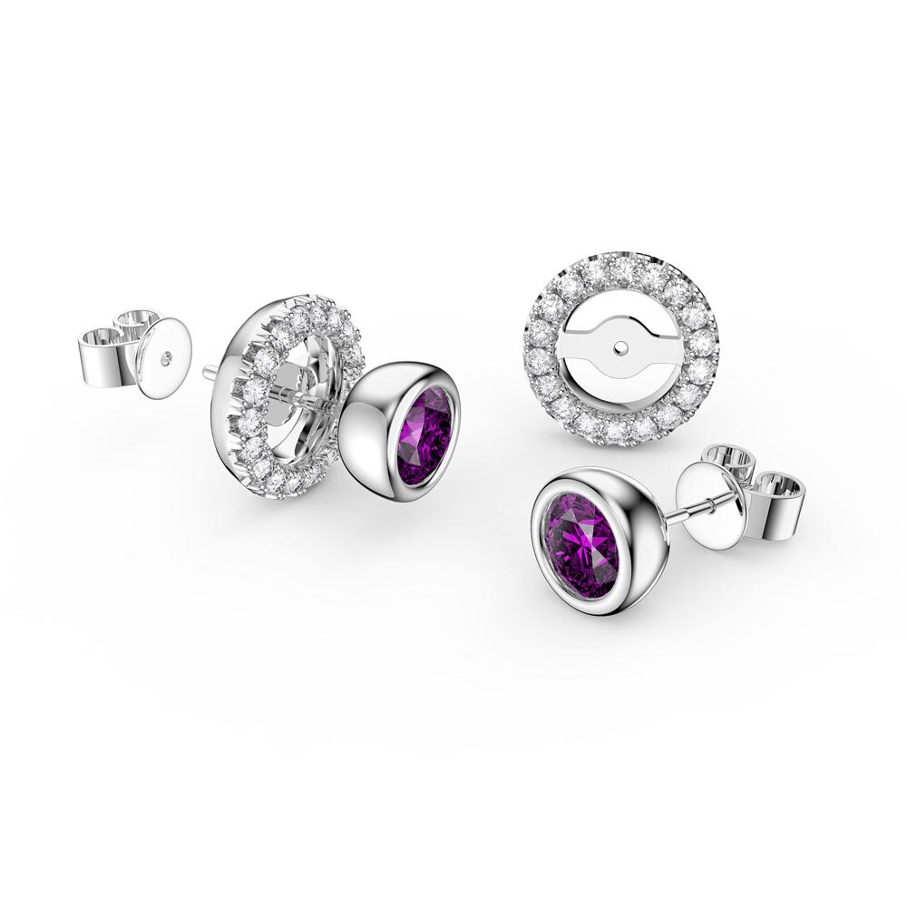 Infinity Amethyst and White Sapphire 10K White Gold Stud Earrings Halo Jacket Set