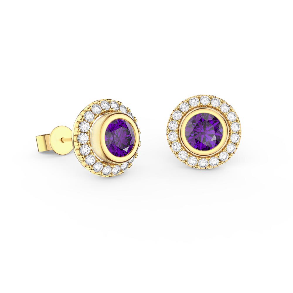 Infinity Amethyst and White Sapphire 10K Yellow Gold Stud Earrings Halo Jacket Set #2