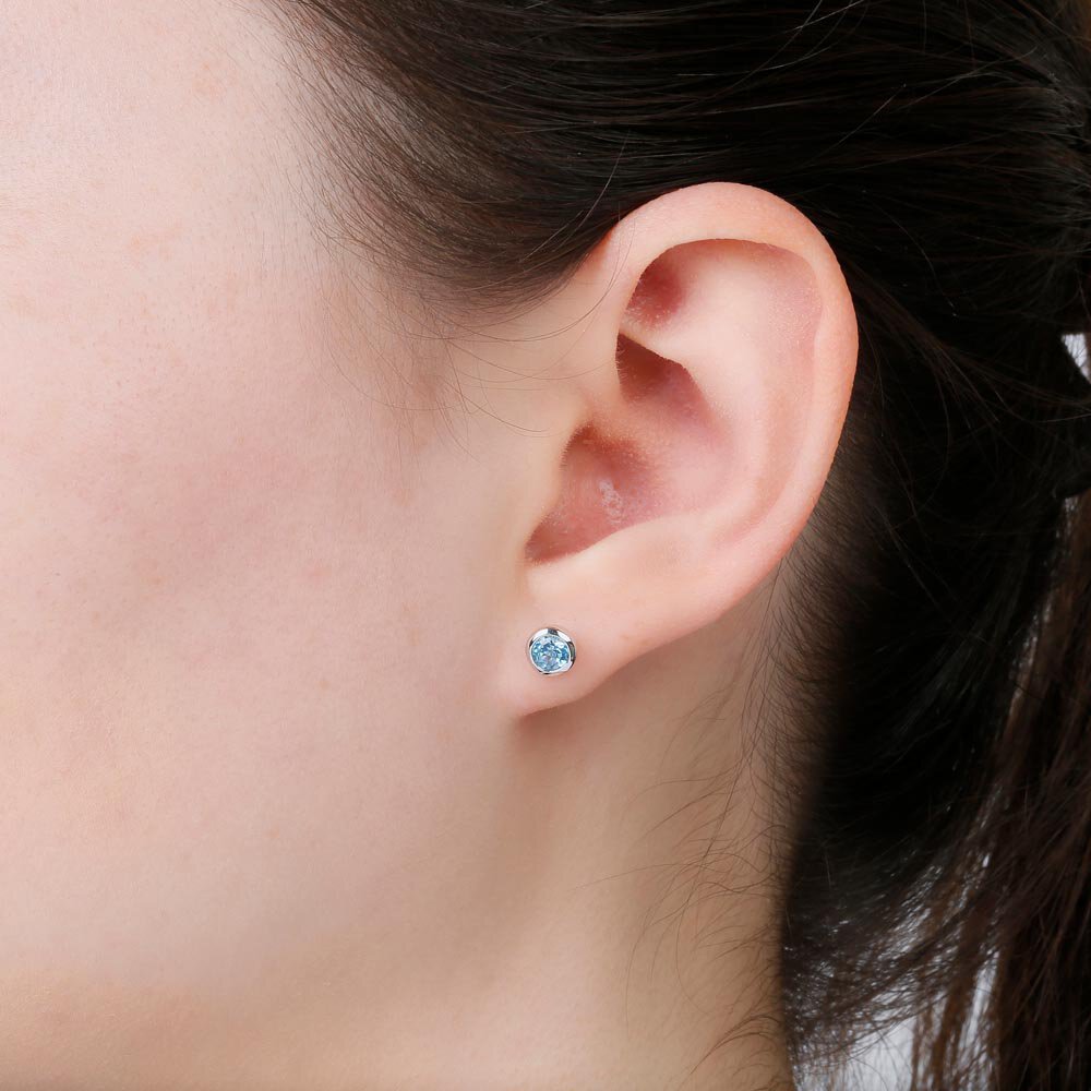 Infinity Blue Topaz and Moissanite Platinum plated Silver Stud Earrings Halo Jacket Set #6