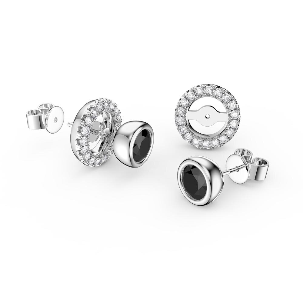 Infinity Onyx and Moissanite Platinum plated Silver Stud Earrings Halo Jacket Set