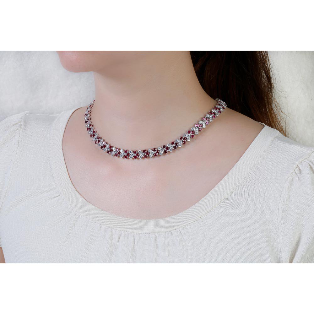 Eternity 20ct Ruby and Moissanite Three Row Platinum plated Silver Adjustable Choker Tennis Necklace #2