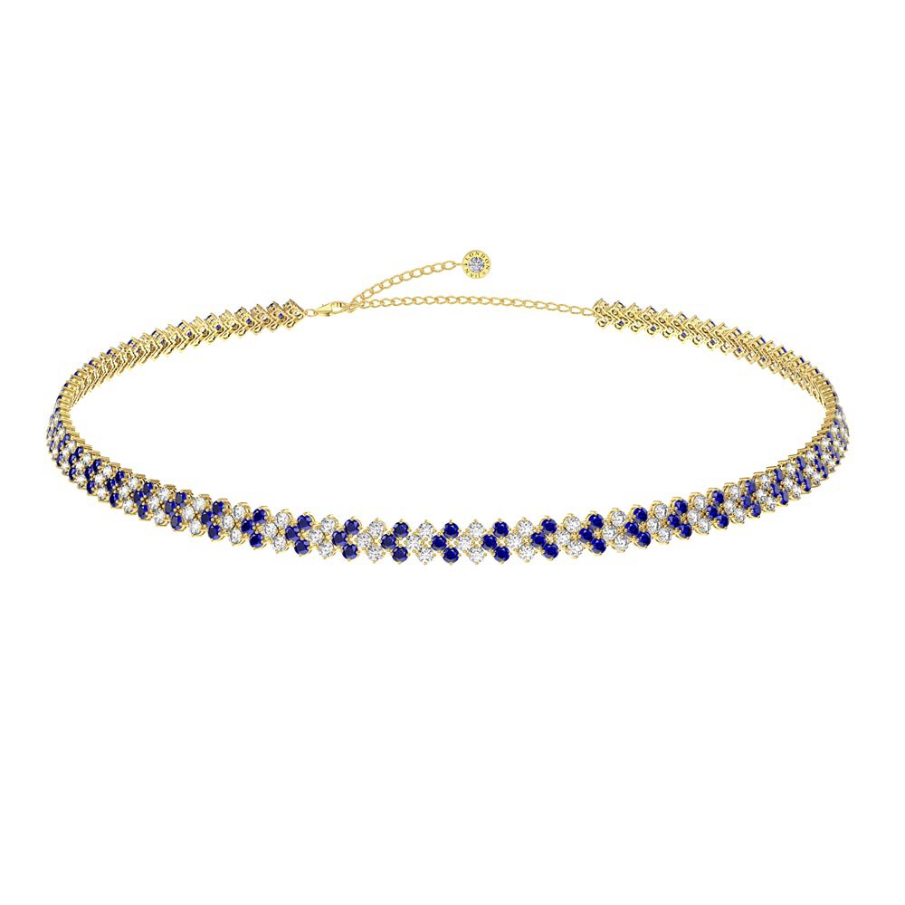 Eternity 20ct Sapphire and Moissanite Three Row 18K Gold Vermeil Adjustable Choker Tennis Necklace #1