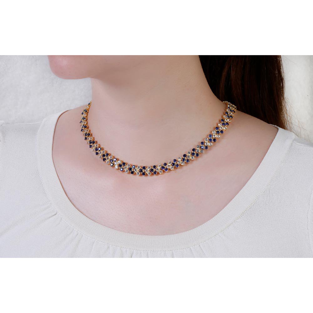 Eternity 20ct Sapphire and Moissanite Three Row 18K Gold Vermeil Adjustable Choker Tennis Necklace #2