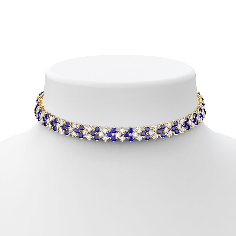 Eternity 20ct Sapphire and Moissanite Three Row 18K Gold Vermeil Adjustable Choker Tennis Necklace #3
