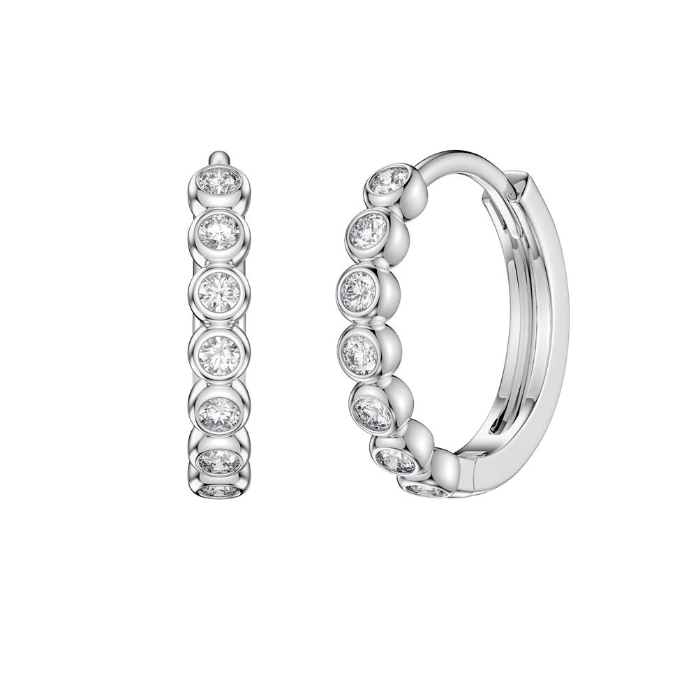 Infinity White Sapphire 10K White Gold Hoop Earrings Small