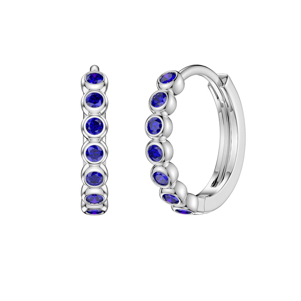 Infinity Blue Sapphire 18K White Gold Hoop Earrings Small