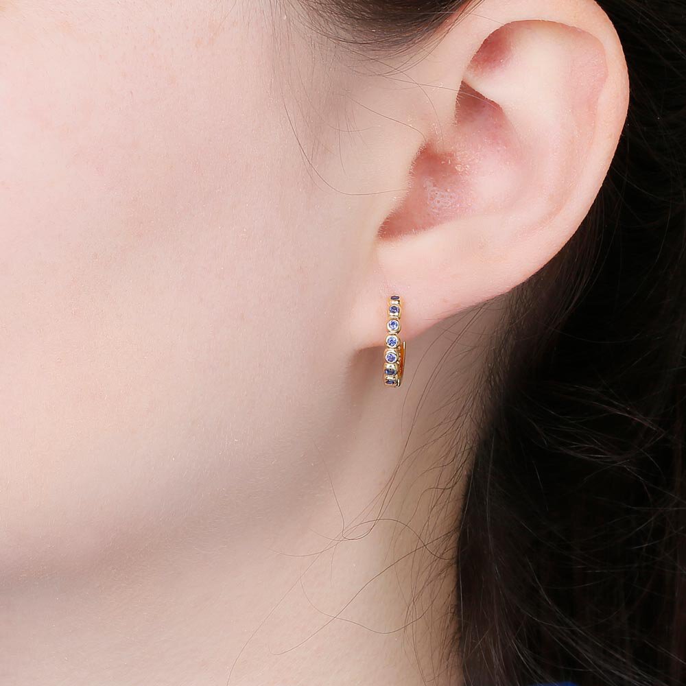 Infinity Blue Sapphire 18K Gold Hoop Earrings Small #2