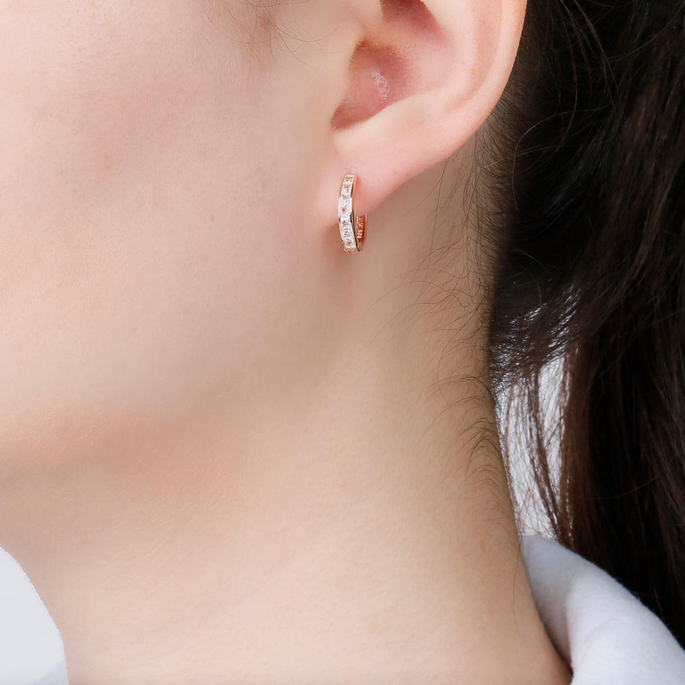 Princess White Sapphire 10K Gold Hoop Earrings Small #2