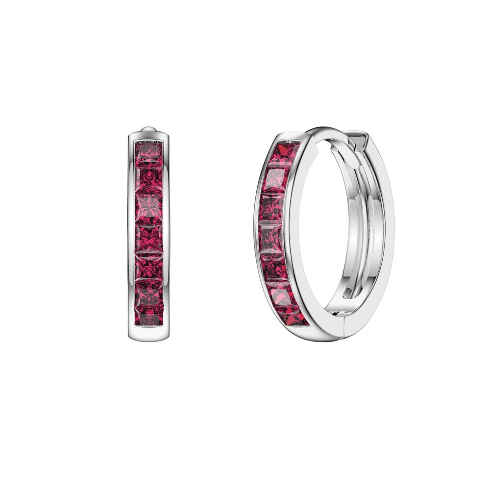 Princess 2ct  Ruby Cushion Cut Halo Platinum plated Silver Interchangeable Ruby Hoop Drop Set #10