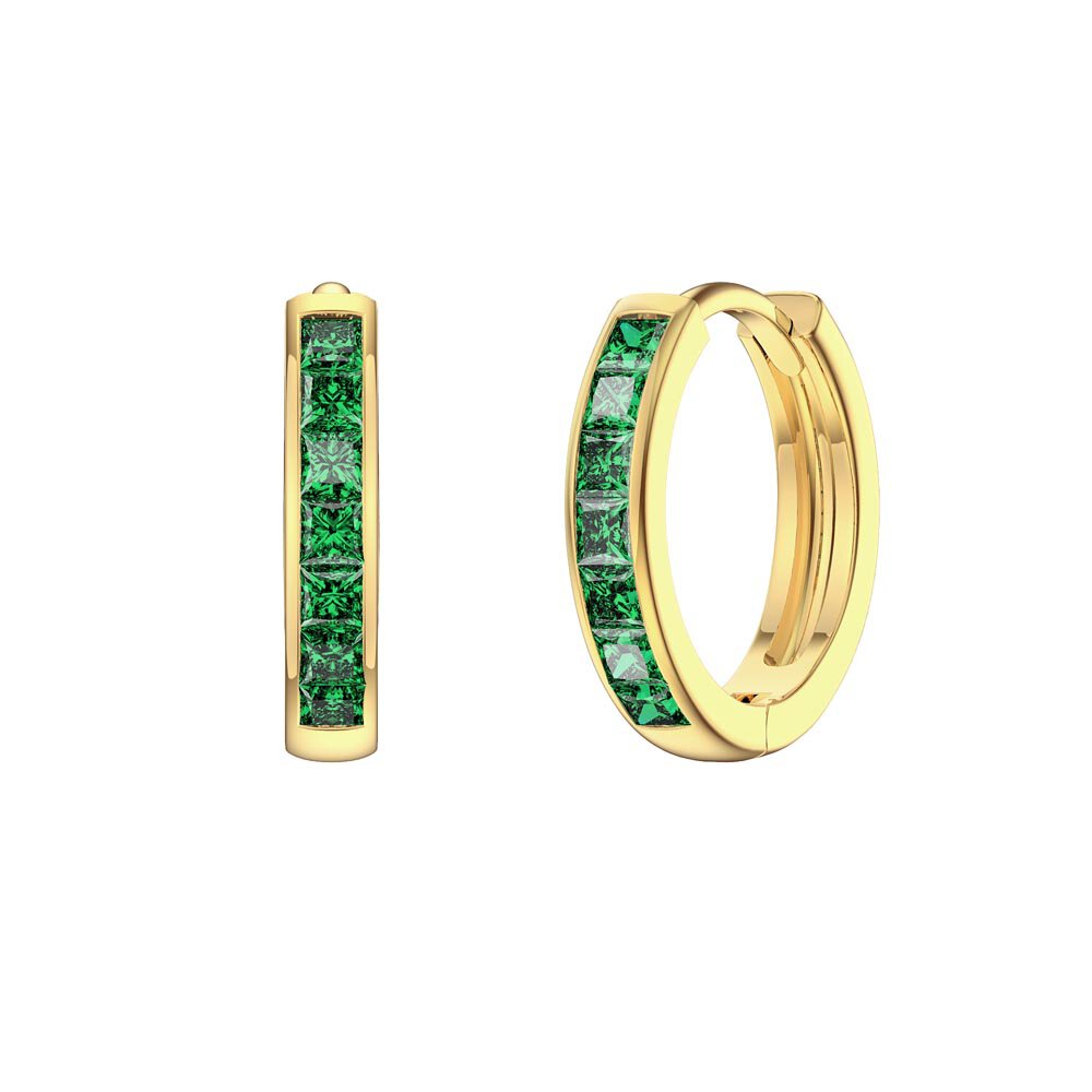 Princess Emerald 10K Gold Hoop Earrings Small