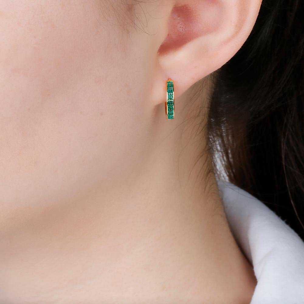 Princess Emerald 18K Gold Hoop Earrings Small #2
