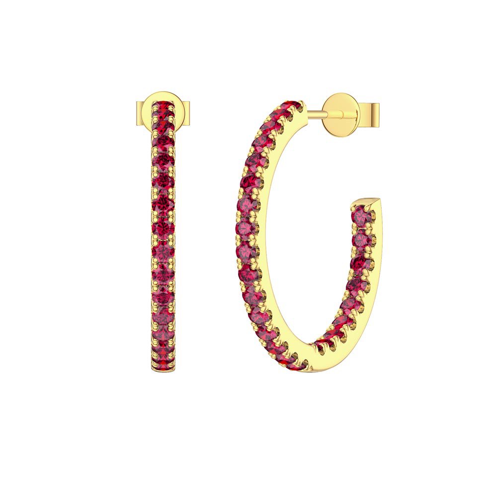 Eternity 1ct Ruby 18K Gold Vermeil Pave Hoop Earrings
