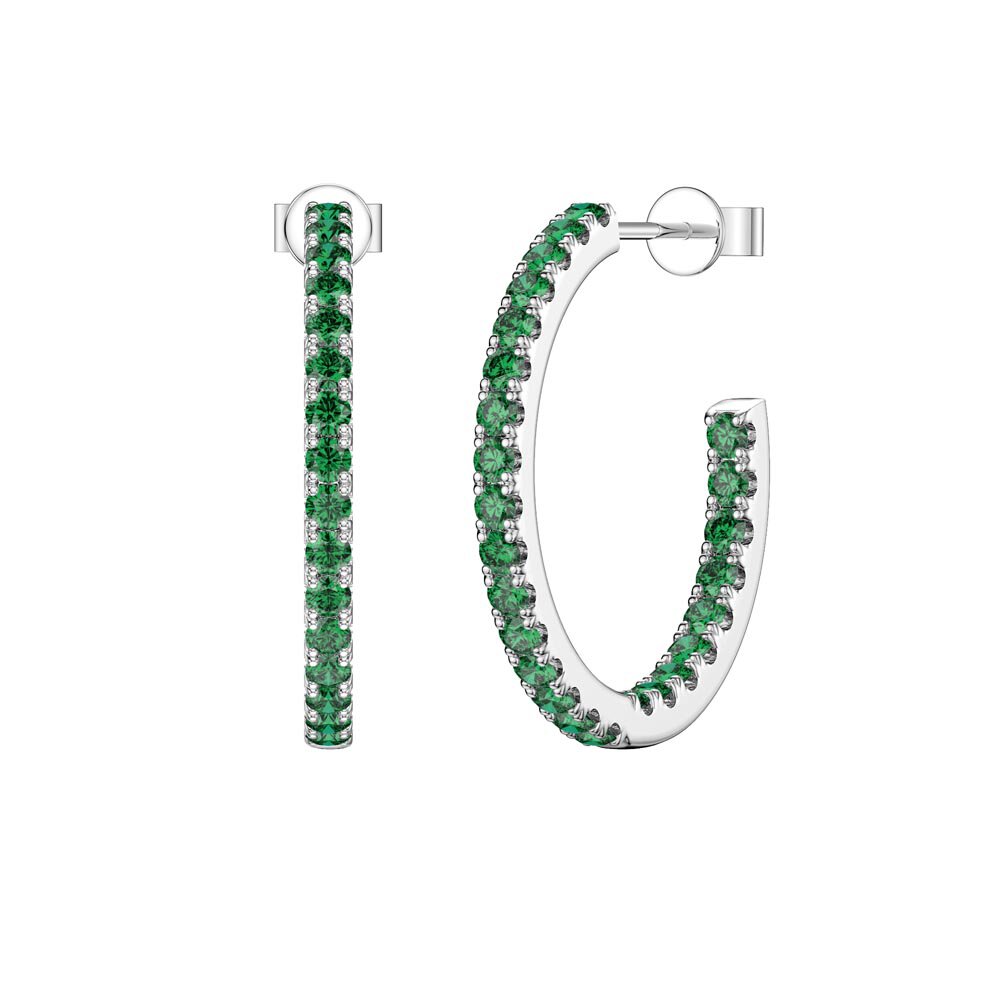 Eternity 1ct Emerald Platinum plated Silver Pave Hoop Earrings