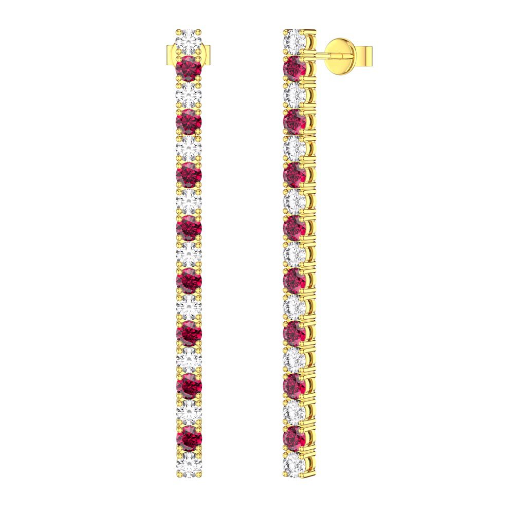 Eternity Ruby and White Sapphire 18K Gold Vermeil Line Drop Earrings