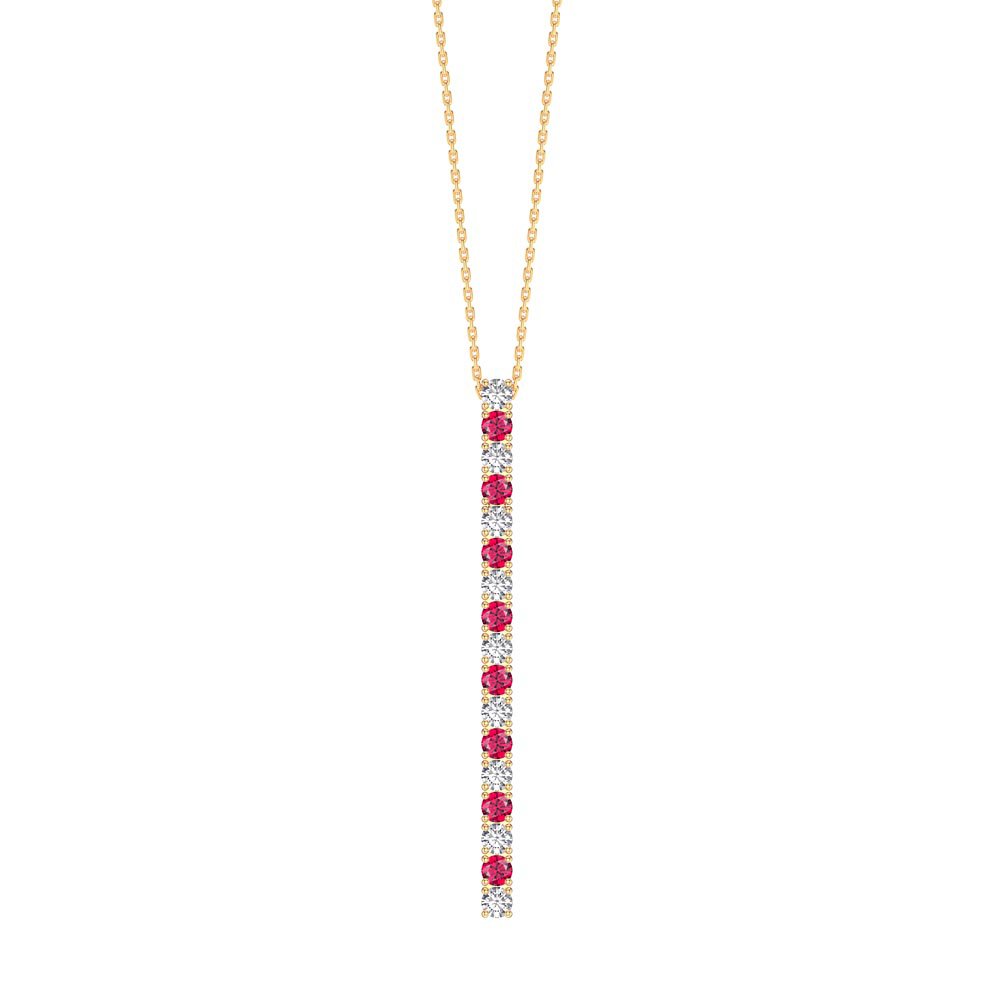 Eternity Ruby and White Sapphire 18K Gold Vermeil Line Drop Pendant Necklace