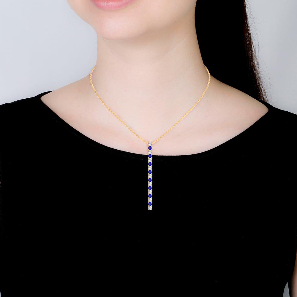 Eternity Blue and Moissanite 18K Gold Vermeil Line Drop Pendant Necklace #2