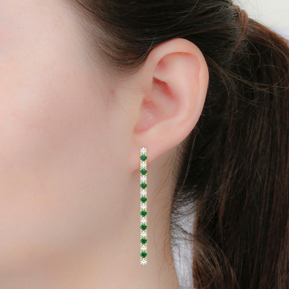 Eternity Emerald and Moissanite 18K Gold Vermeil Line Drop Earrings #2