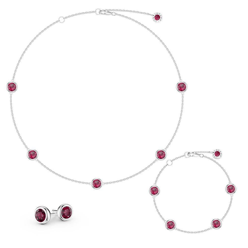 Ruby By the Yard Platinum plated Silver Jewelry Set
