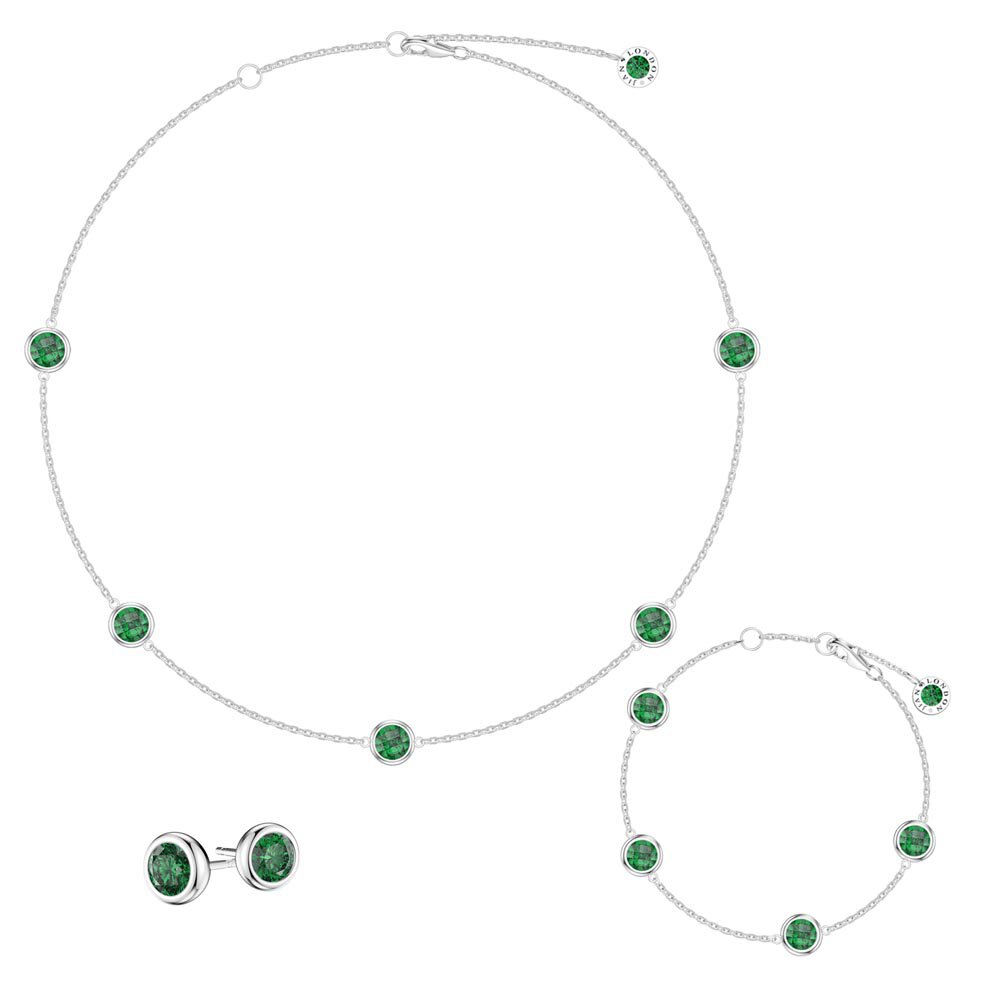 Emerald By the Yard Platinum plated Silver Jewelry Set