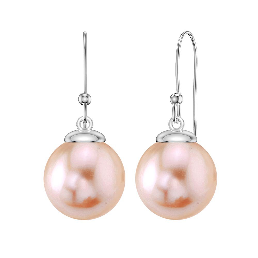 Venus Pink Pearl Platinum Plated Silver Drop Earrings 7.5 to 8.0mm