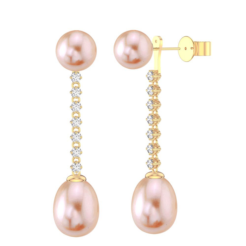 Fusion Pink Pearl 18K Gold Vermeil Stud and Drop Earrings Set
