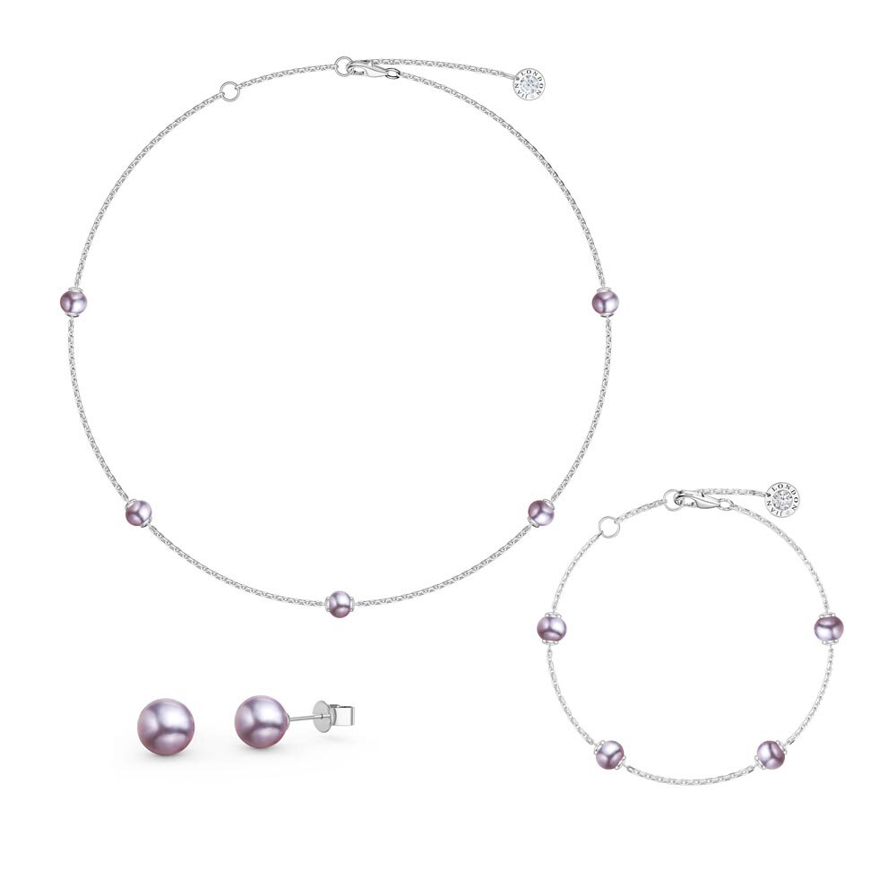 Lilac Pearl By the Yard Platinum plated Silver Jewelry Set