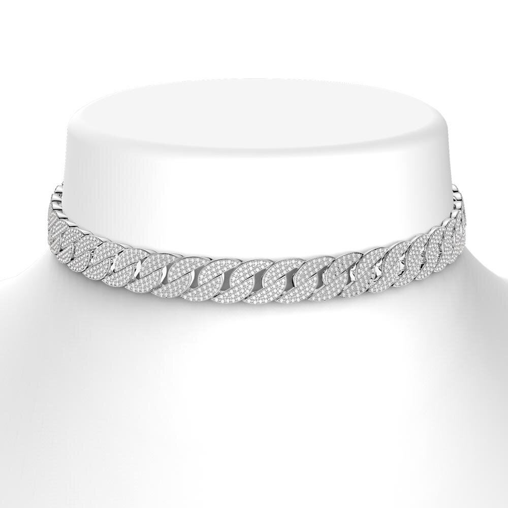 Infinity White Sapphire Platinum plated Silver Pave Link Choker Necklace #2