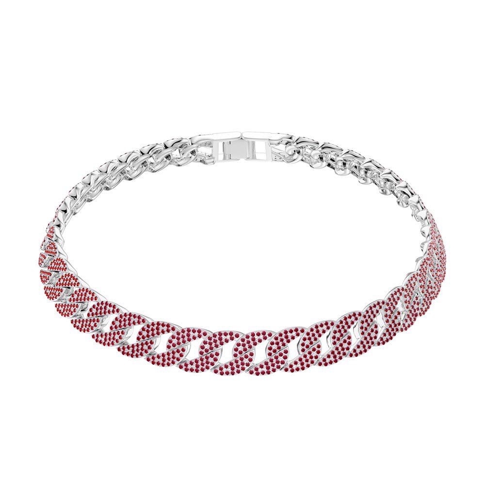 Infinity Ruby Platinum plated Silver Pave Link Choker Necklace