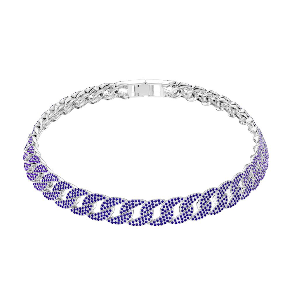 Infinity Sapphire Platinum plated Silver Pave Link Choker Necklace