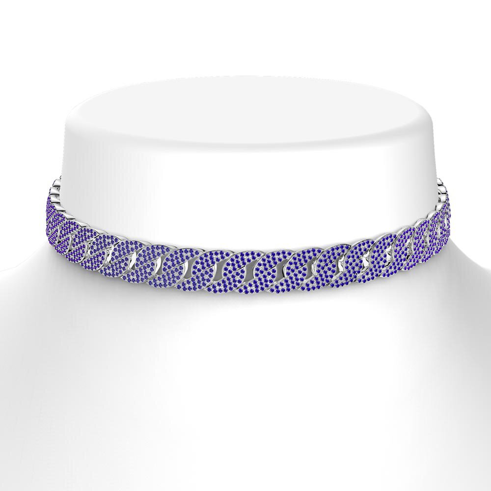 Infinity Sapphire Platinum plated Silver Pave Link Choker Necklace #2