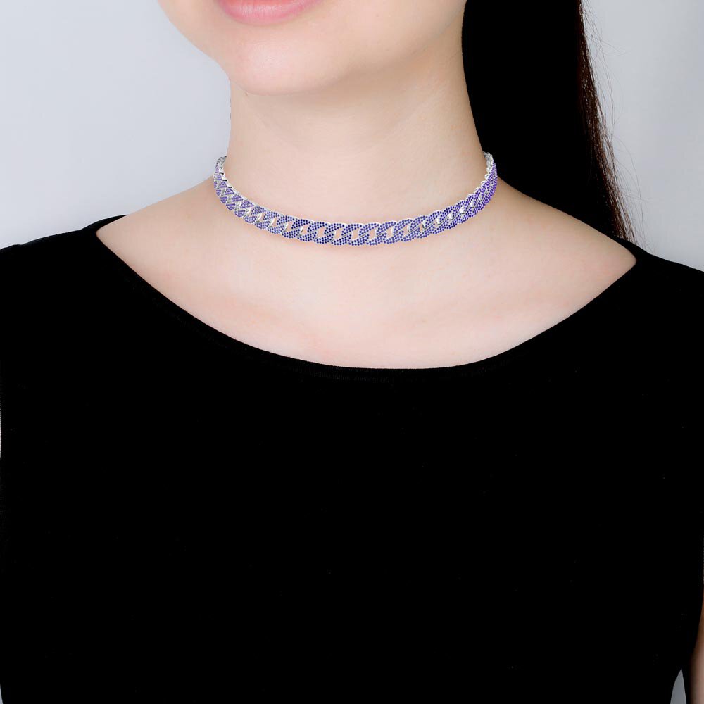 Infinity Sapphire Platinum plated Silver Pave Link Choker Necklace #4