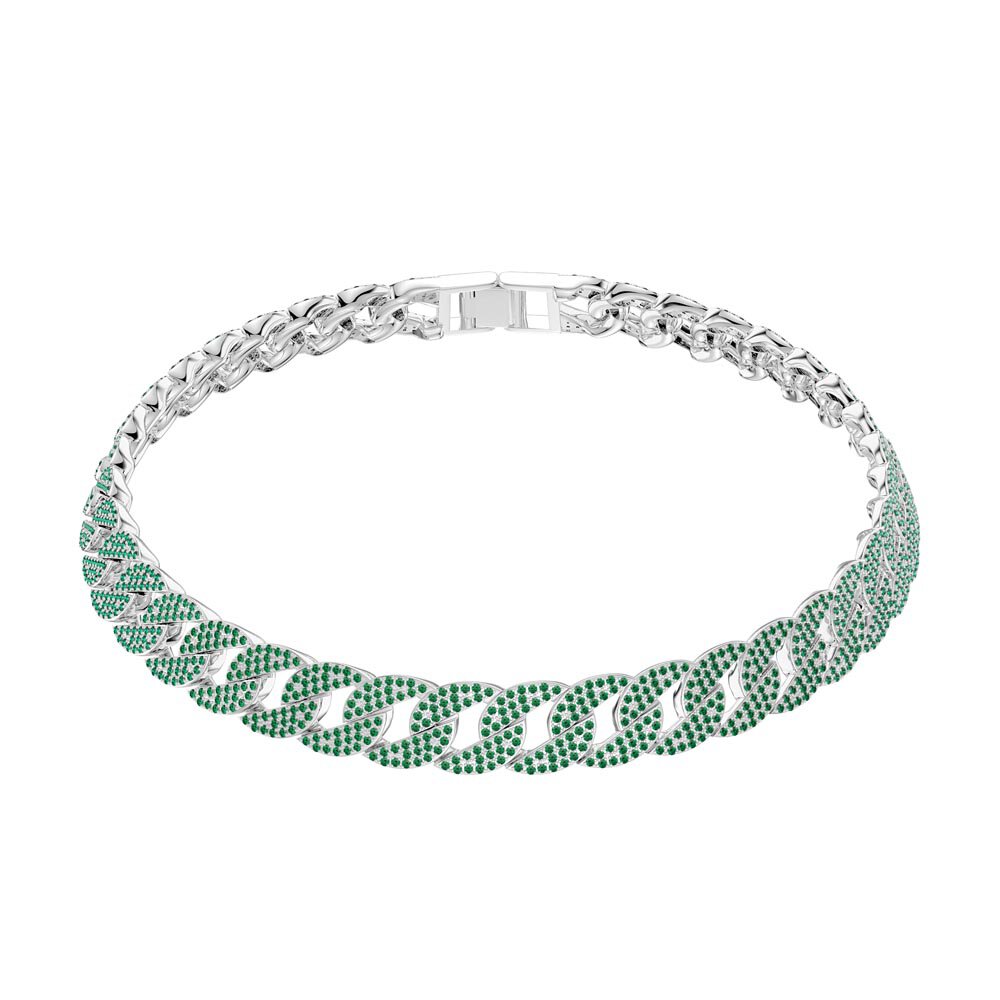 Infinity Emerald Platinum plated Silver Pave Link Choker Necklace