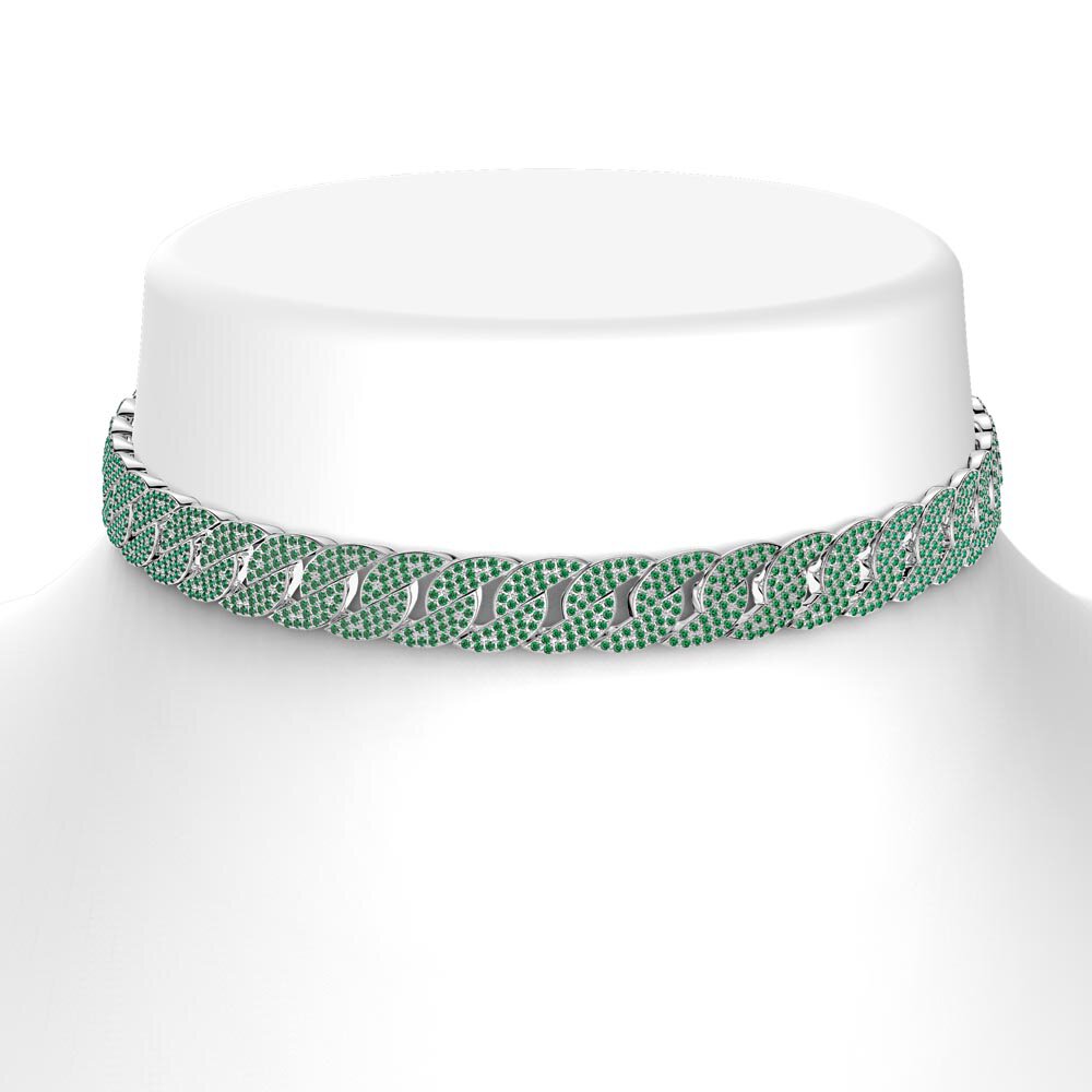 Infinity Emerald Platinum plated Silver Pave Link Choker Necklace #2