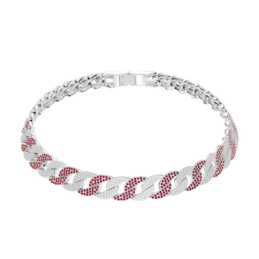 Infinity Ruby and White Sapphire Platinum plated Silver Pave Link Choker Necklace