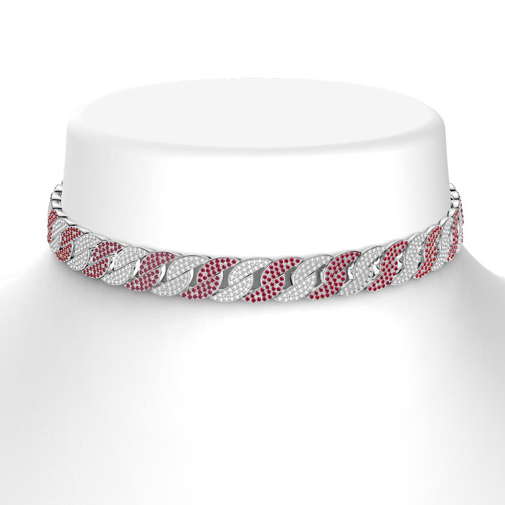 Infinity Ruby and White Sapphire Platinum plated Silver Pave Link Choker Necklace #2