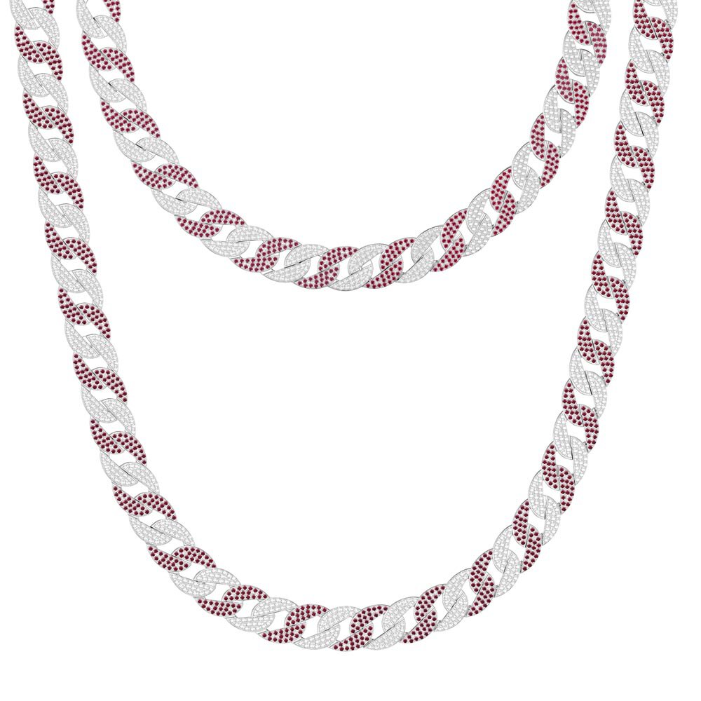 Infinity Ruby and White Sapphire Platinum plated Silver Pave Link Choker Necklace #3
