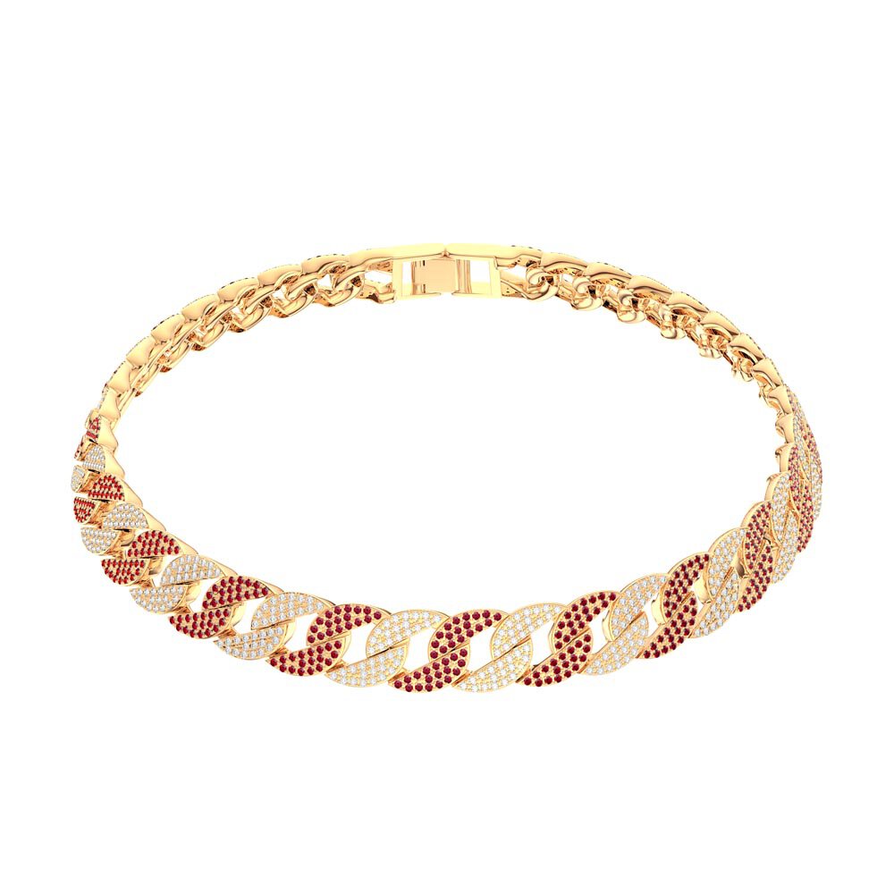 Infinity Ruby and White Sapphire 18K Gold Vermeil Pave Link Choker Necklace