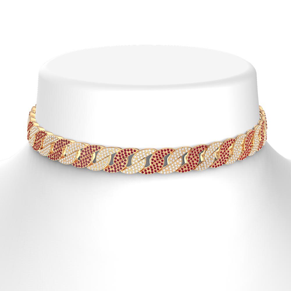 Infinity Ruby and White Sapphire 18K Gold Vermeil Pave Link Choker Necklace #2