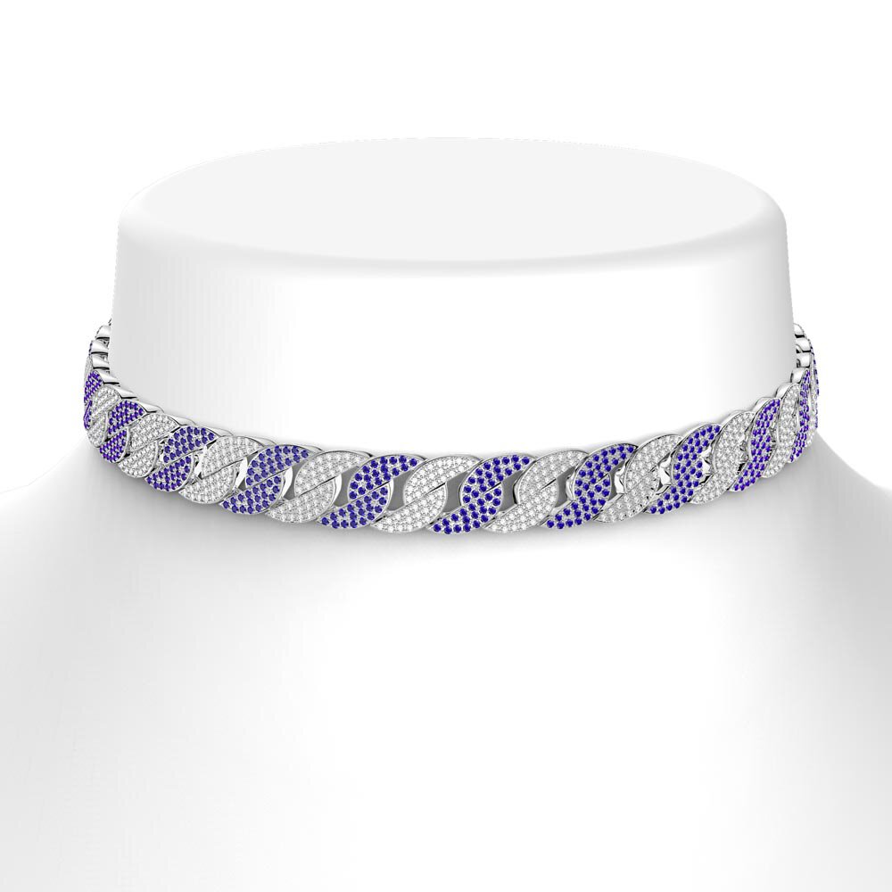 Infinity Blue and White Sapphire Platinum plated Silver Pave Link Choker Necklace #2