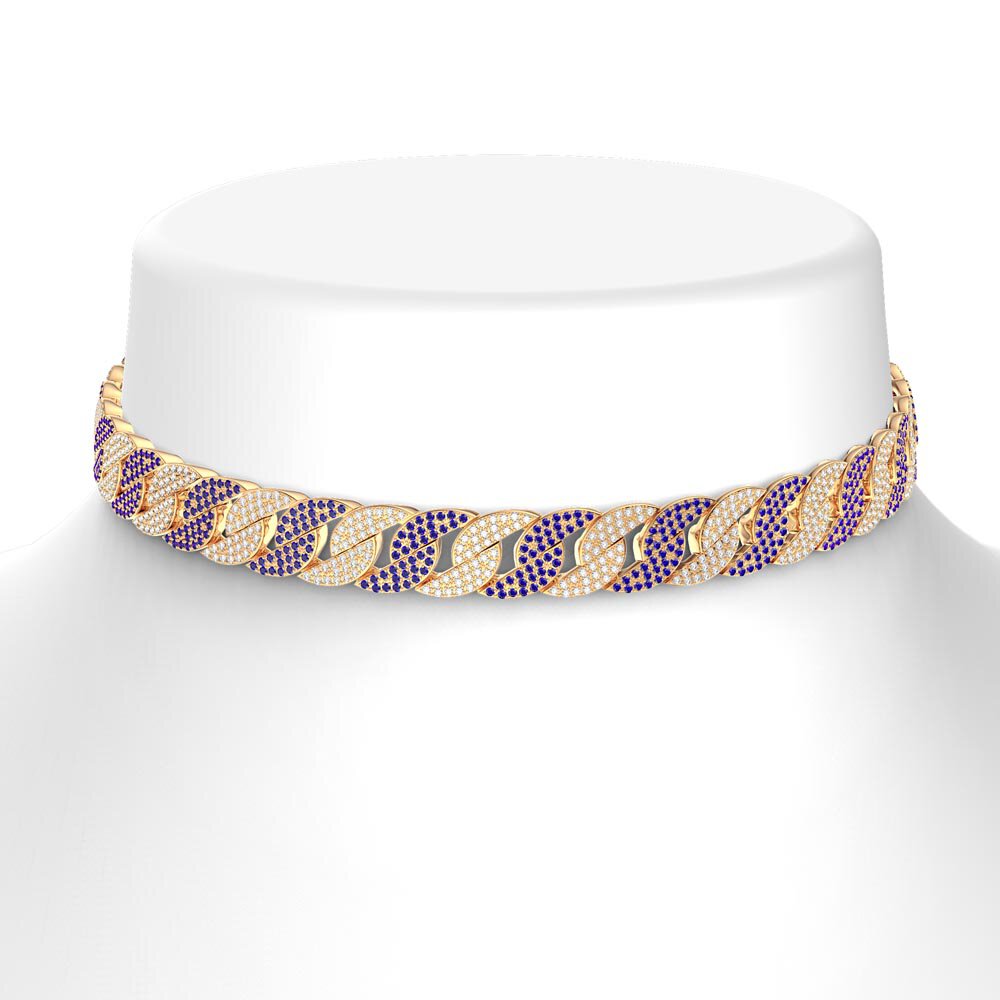 Infinity Blue and White Sapphire 18K Gold Vermeil Pave Link Choker Necklace #2