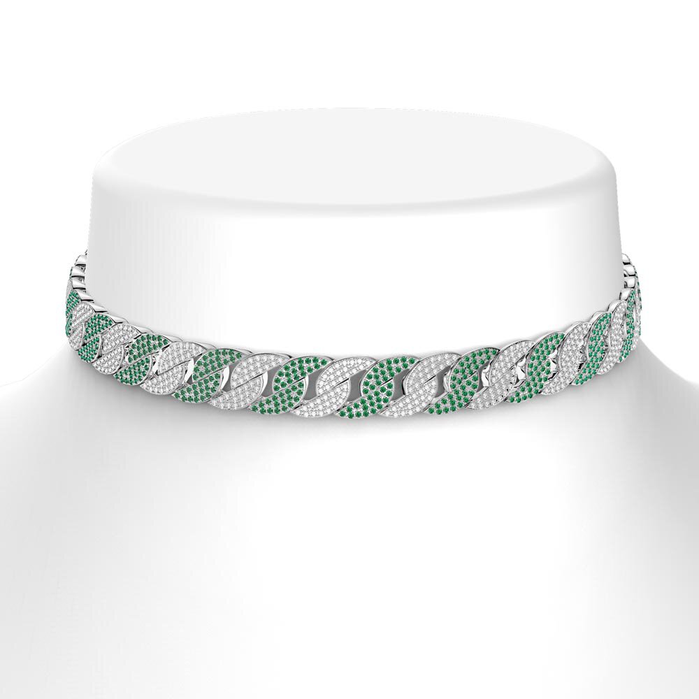 Infinity Emerald and White Sapphire Platinum plated Silver Pave Link Choker Necklace #2