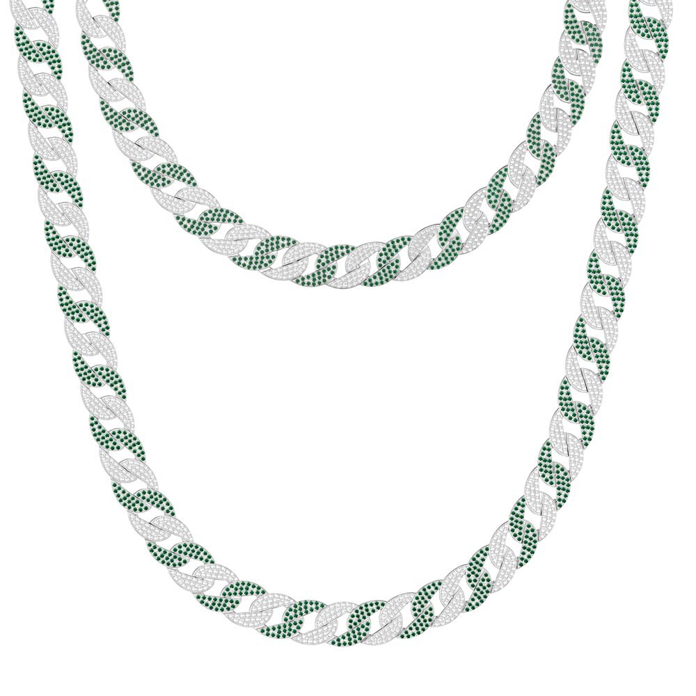 Infinity Emerald and White Sapphire Platinum plated Silver Pave Link Choker Necklace #3