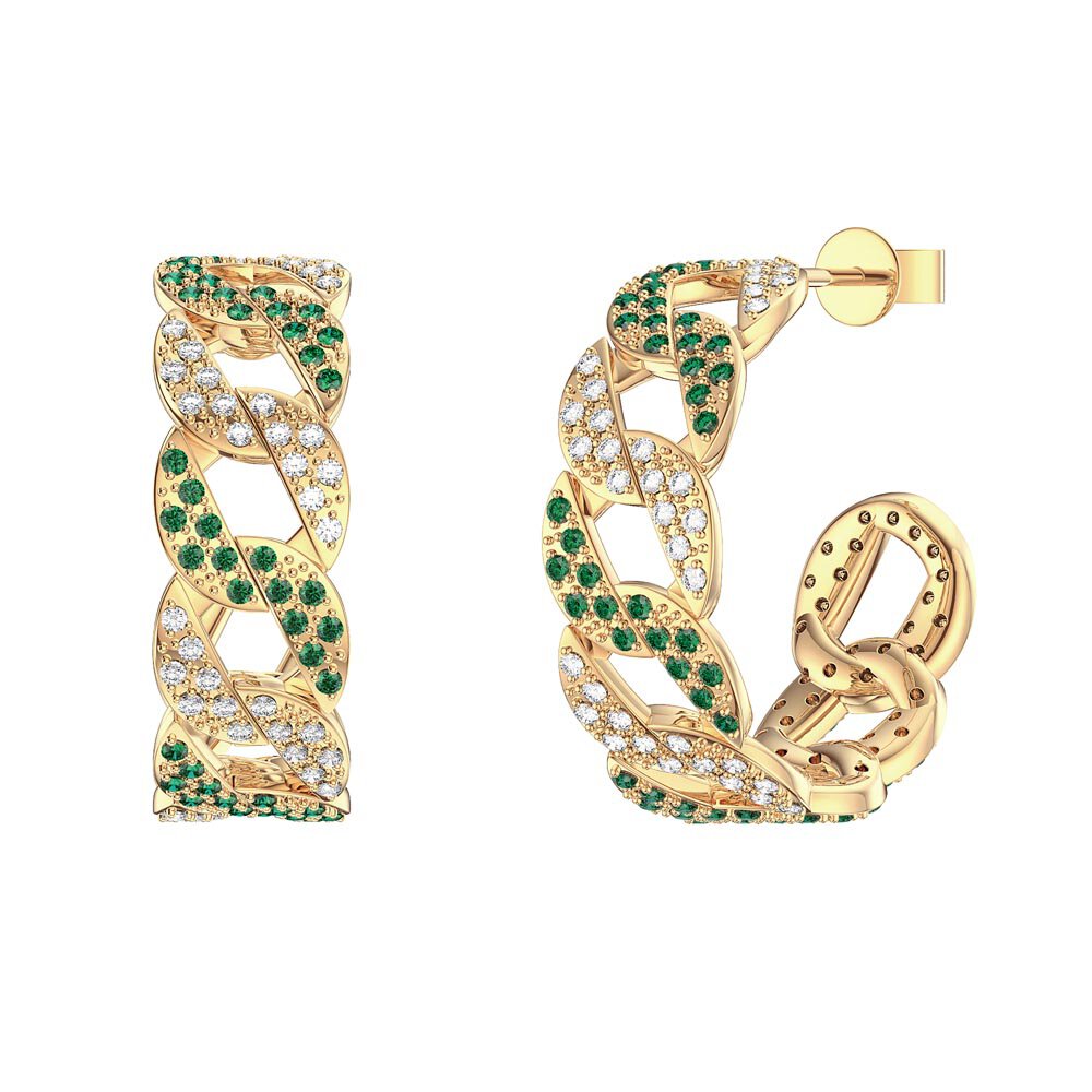 Infinity Emerald and White Sapphire 18K Gold Vermeil Pave Link Hoop Earrings