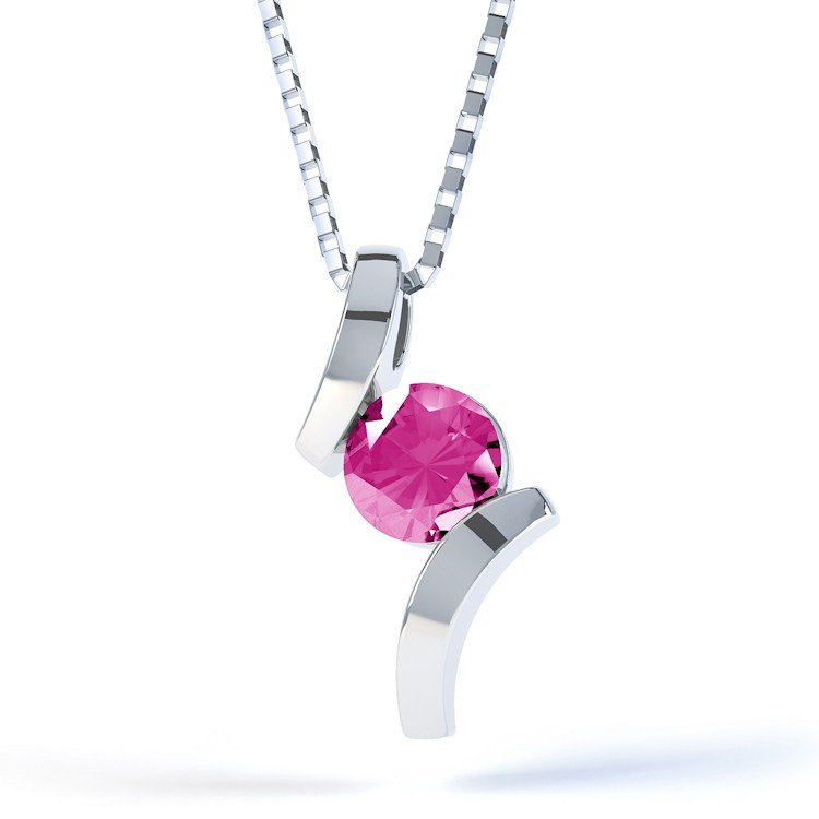 Combinations Pink Sapphire Round Silver Pendant #1
