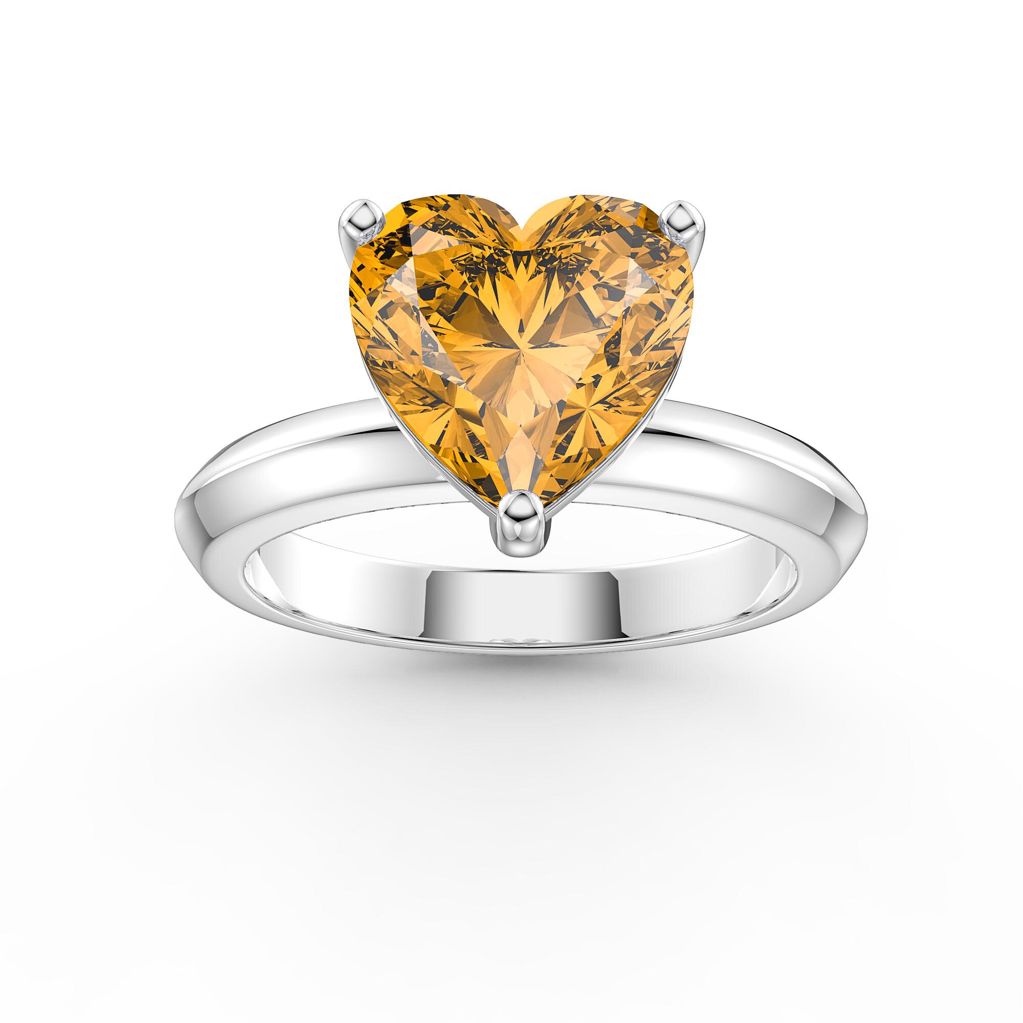 2 CT Solitaire Yellow Citrine Heart Shape Engagement Ring 14k Yellow Gold Finish 