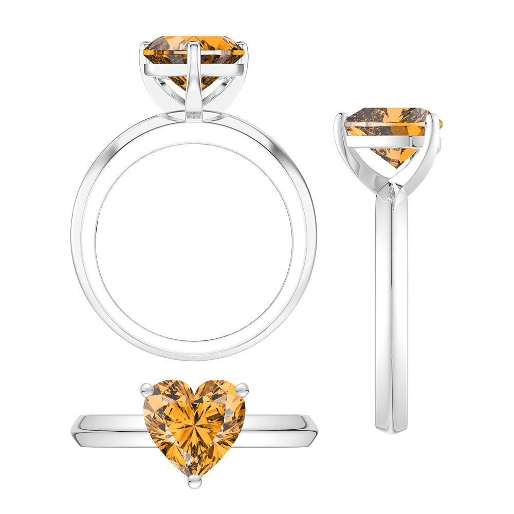 Unity 2ct Heart Citrine Solitaire 18K White Gold Proposal Ring #2