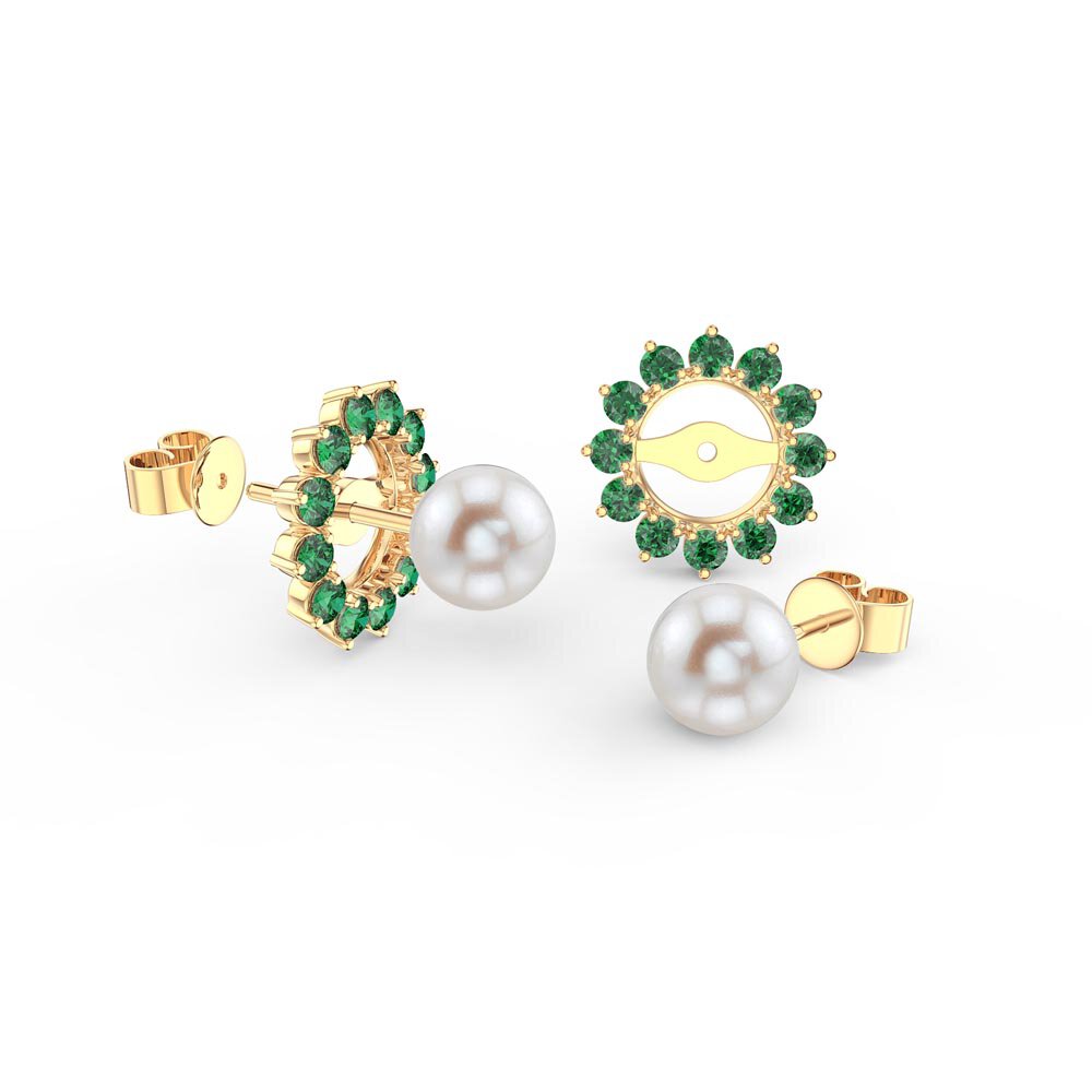 Fusion Pearl 18K Gold Vermeil Stud Emerald Earrings Halo Jacket Set