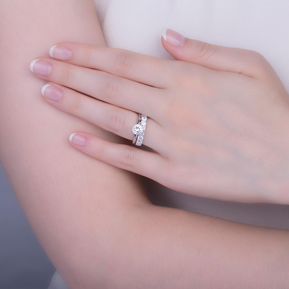 Unity 2ct Diamond 18K White Gold Half Eternity Wedding Ring Set #3